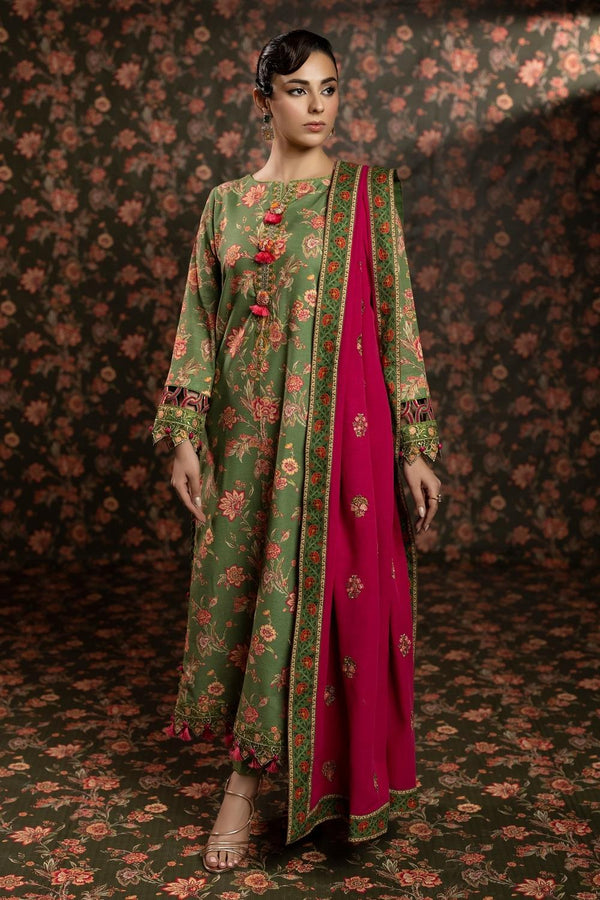 3PC Unstitched | Embroidered Khaddar Shirt+ Embroidered Shawl+ Trouser