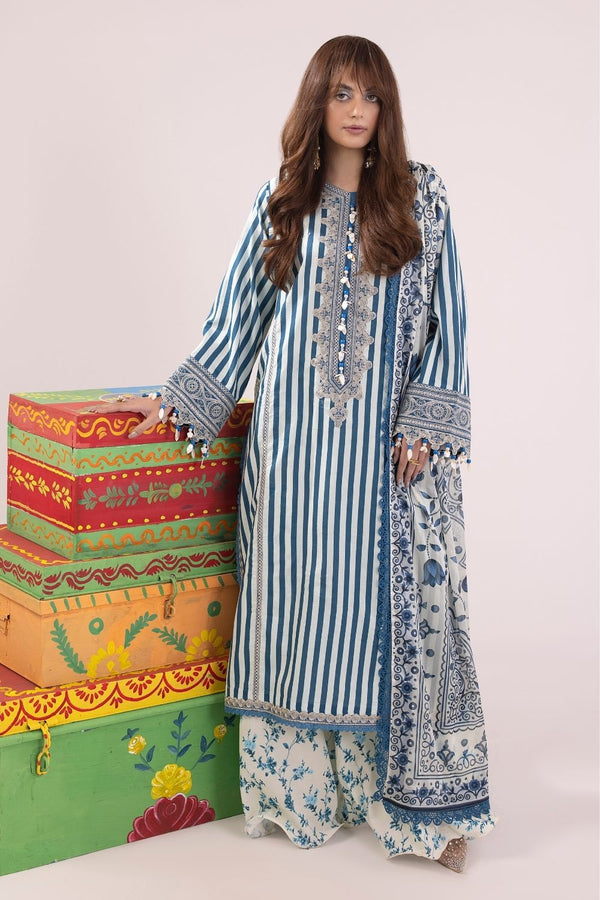 3PC Unstitched | Embroidered Lawn Suit | Silk Dupatta