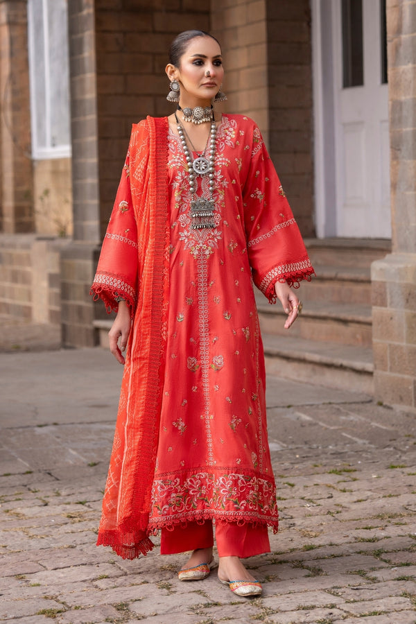 3PC Unstitched | Embroidered Lawn Suit | Chiffon Dupatta