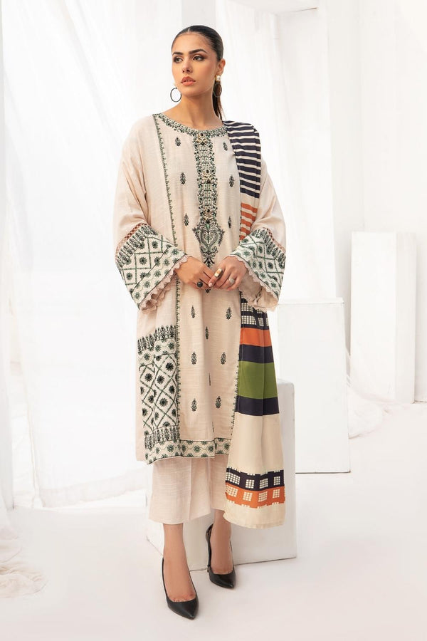 3PC Unstitched | Embroidered Khaddar Suit