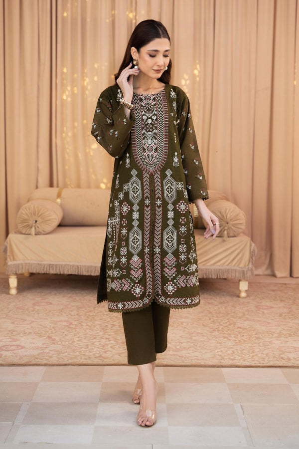 2PC Stitched | Embroidered Khaddar Suit