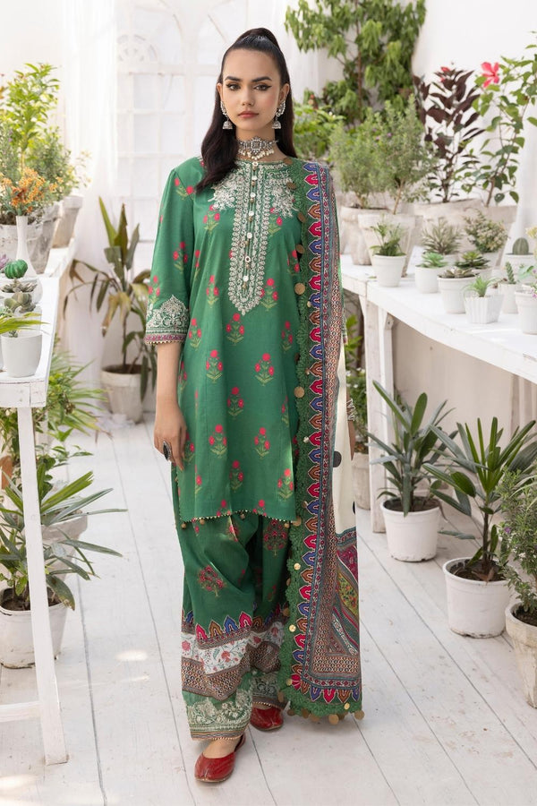 3PC Unstitched | Embroidered Lawn Shirt + Voile Dupatta + CambricTrouser