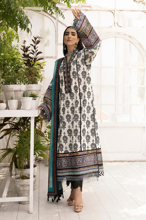 3PC Unstitched | Embroidered Lawn Shirt + Chiffon Dupatta + CambricTrouser