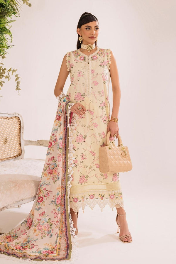 3PC Unstitched | Embroidered Lawn Suit | Silk Dupatta