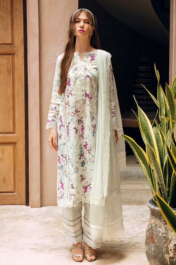 3PC Unstitched | Embroidered Lawn Suit | Poly Silk Printed Dupatta