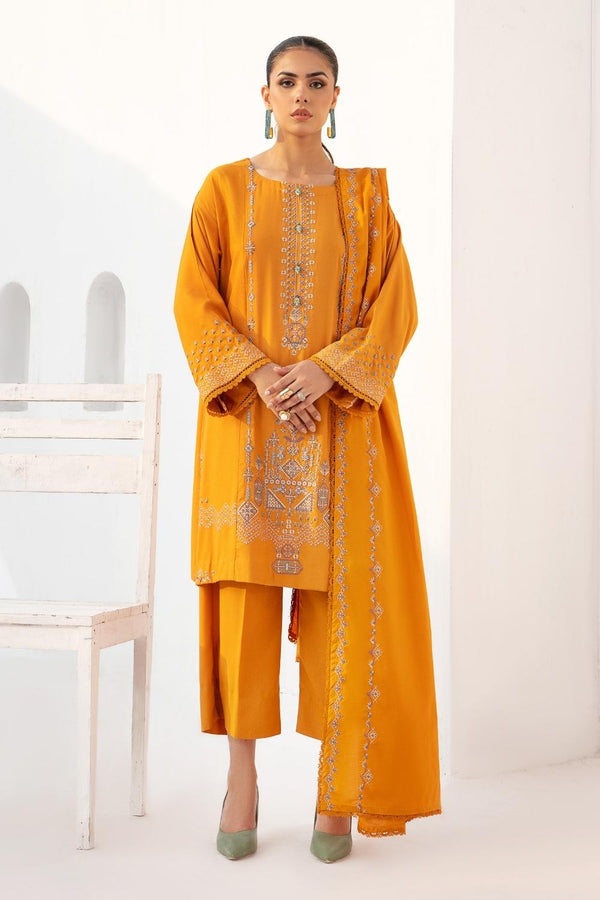 3PC Unstitched |Embroidered Karandi Shirt+ Cotton Dobby Shawl+ Trouser