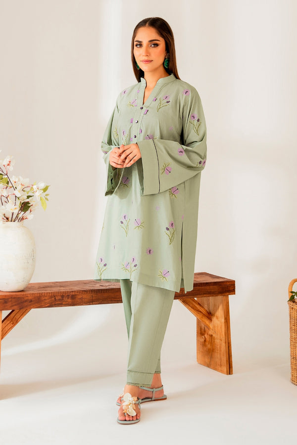 2PC Stitched | Embroidered Cotton Shirt + Trouser