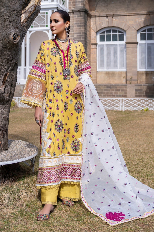 3PC Unstitched | Embroidered Lawn Suit | Organza Dupatta