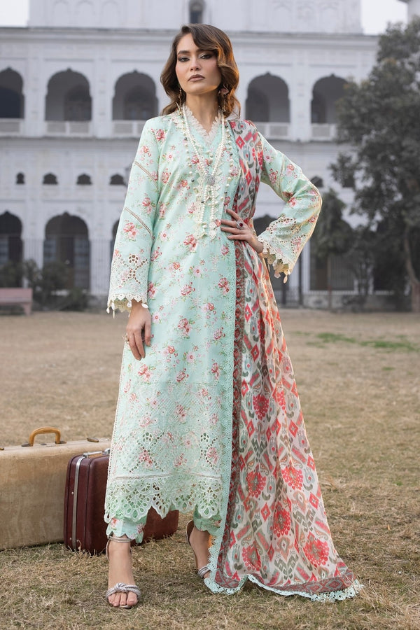3PC Unstitched | Embroidered Lawn Suit | Tissue Silk Dupatta