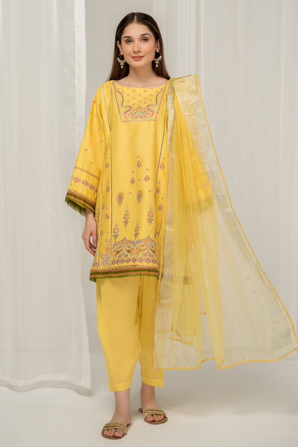 3 PC Unstitched Jacquard Embroidered Suit
