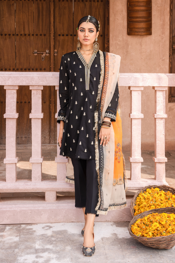 3PC Unstitched | Embroidered Lawn Shirt+Trouser + Organza Dupatta