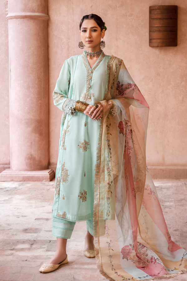 3PC Unstitched | Embroidered Lawn Shirt+Trouser + Organza Dupatta